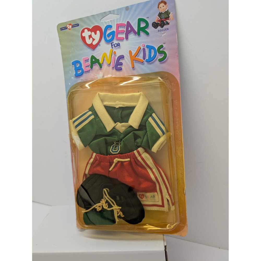 Ty Gear for Beanie Kids Soccer Outfit Green Jersey Red Shorts Cleats Vintage NEW